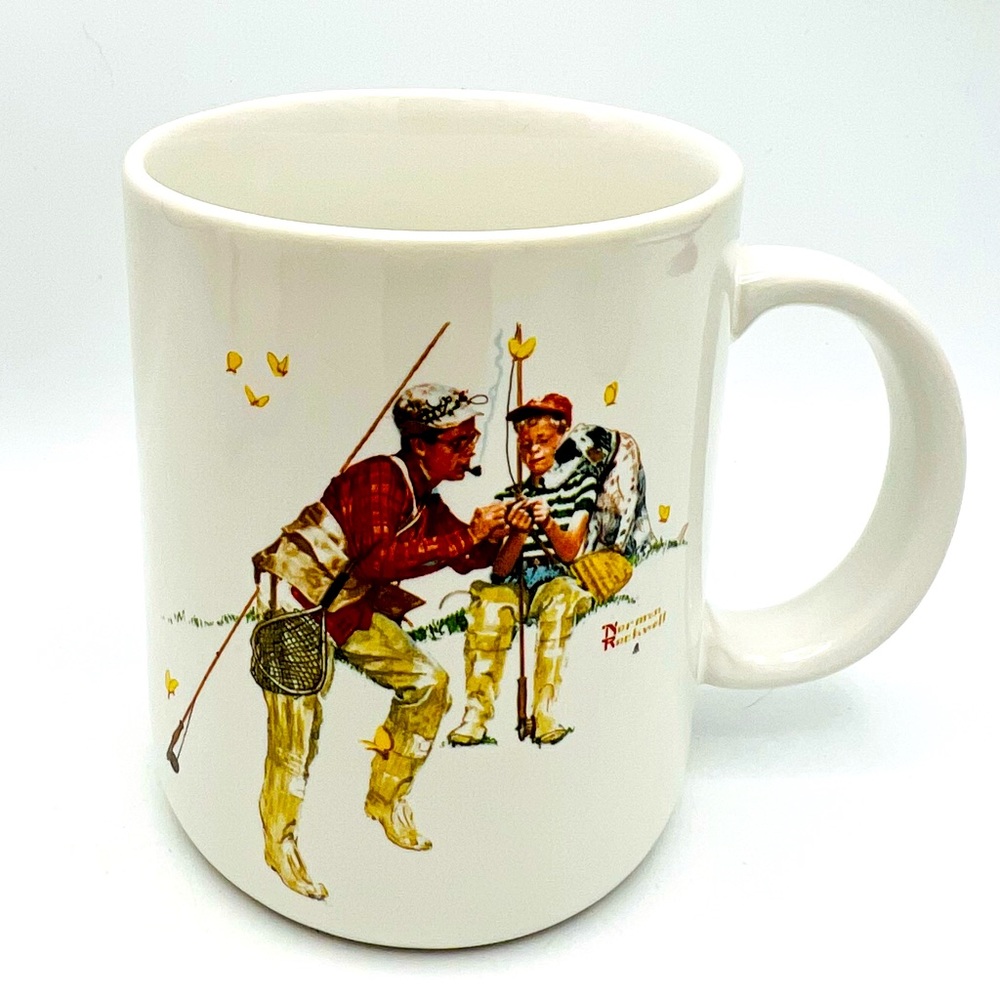 🐈‍⬛🐈‍⬛🐈‍⬛ Vintage Norman Rockwell “Trout Dinner“ Coffee or Shaving Mug Gifts